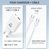 Pack Chargeur 45W GaN + Câble USB-C vers USB-C 1m Nylon - Blanc