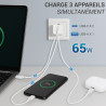 Kit chargeur 65W GaN 3 ports + câble USB-C 60W 1m blanc