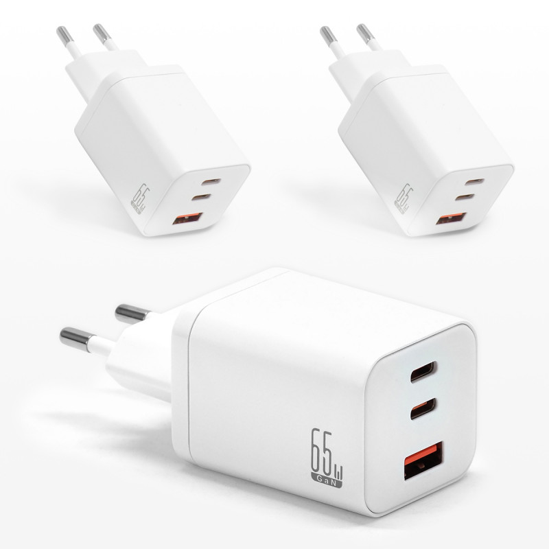 Lot de 3 chargeurs 65W GaN 3 ports USB-C USB-A blancs