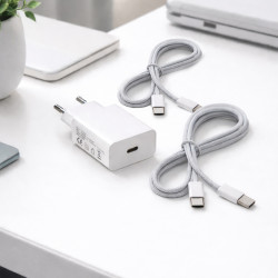 Kit chargeur USB-C 25W + 2 câbles USB-C 60W 1m blanc