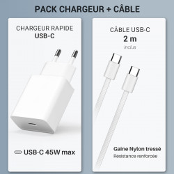 Kit chargeur USB-C 25W + câble USB-C 60W 2m blanc