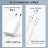 Kit chargeur USB-C 25W + câble USB-C 60W 2m blanc