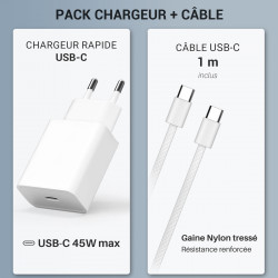 Kit chargeur USB-C 25W + câble USB-C 60W 1m blanc