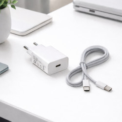 Kit chargeur USB-C 25W + câble USB-C 60W 1m blanc
