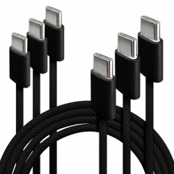 Lot de 3 Câbles USB-C vers USB-C 60W Nylon Tressé Noir 1m