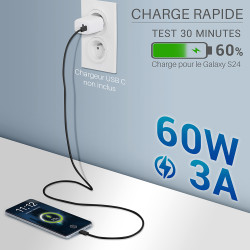 Lot 3 Câbles USB-C vers USB-C 60W Nylon tressé, 1m Noir