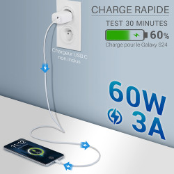 Lot 3 câbles USB-C 60W nylon tressé blanc 2x1m + 1x2m