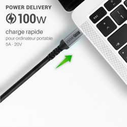 Lot 2 câbles USB-C 3.2 charge rapide 100W nylon tressé noir 2m