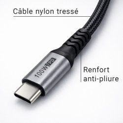 Lot 2 câbles USB-C 3.2 charge rapide 100W nylon tressé noir 2m