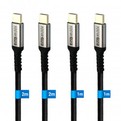 Lot 4 câbles USB-C 3.2 charge rapide 100W nylon noir 1m 2m