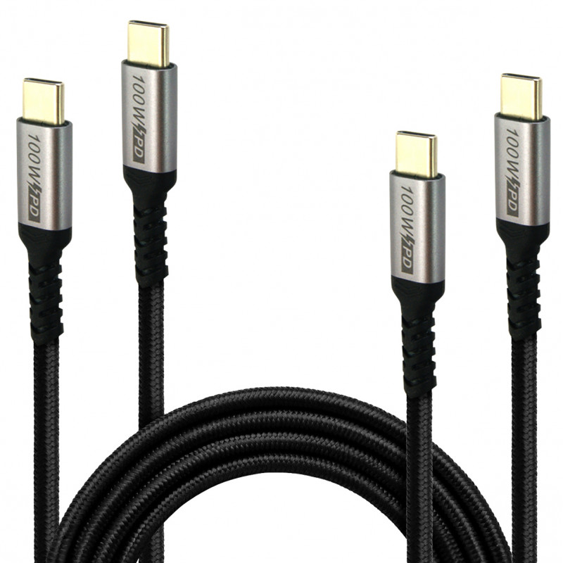 Lot 2 câbles USB-C 3.2 charge rapide 100W nylon tressé noir 1m