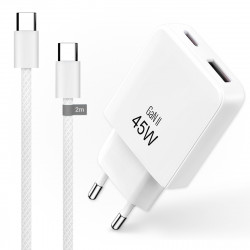 Pack Chargeur 45W GaN + Câble USB-C vers USB-C 2m Nylon -...