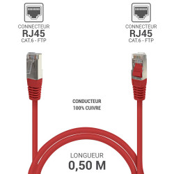 Câble réseau RJ45 Cat. 6 100% cuivre blindé FTP rouge 0.50m