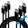 Lot 3 câbles USB-C 60W nylon tressé noir 2x1m + 1x2m