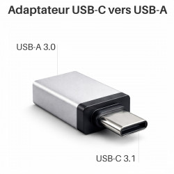 Adaptateur USB C vers USB A femelle 3.0 5Gbps aluminium