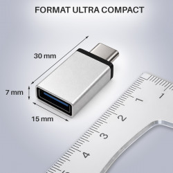 Adaptateur USB C vers USB A femelle 3.0 5Gbps aluminium