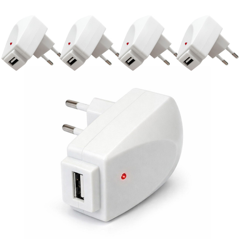 Lot de 5 Chargeurs USB 1A compact prise coudée voyant lumineux pas cher