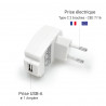 Lot de 5 Chargeurs USB 1A prise coudée avec voyant - blancs