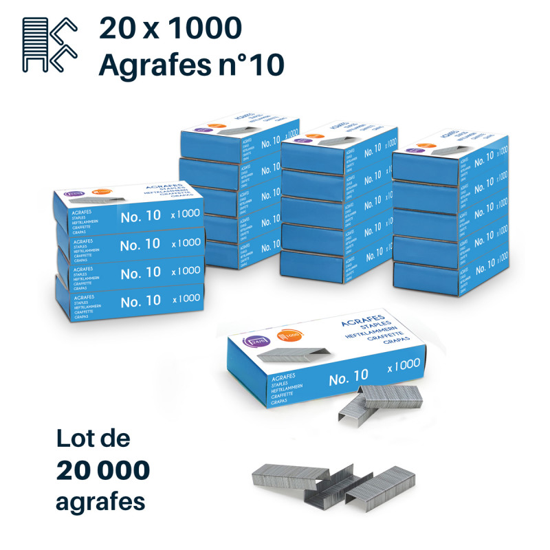 Lot 20 boîtes agrafes n°10 10/4 galvanisées 20000 pièces bureau