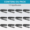 Lot de 12 agrafeuses de bureau format 24/6 26/6 - 30 Feuilles - Noir