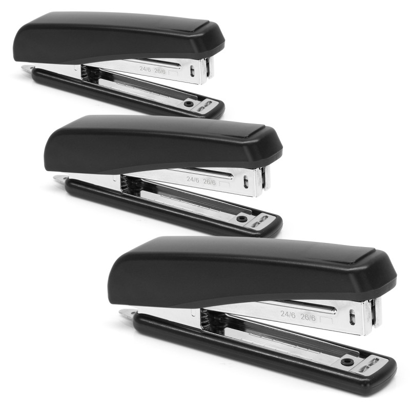 Lot de 3 agrafeuses de bureau format 24/6 - 26/6 - 30 Feuilles - Noir