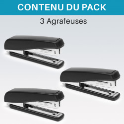 Lot de 3 agrafeuses de bureau format 24/6 - 26/6 - 30 Feuilles - Noir