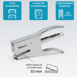 Lot de 12 pinces agrafeuses métal compactes 25 feuilles 24/6 26/6