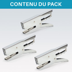 Lot de 3 pinces agrafeuses métal chromé 30 feuilles 24/6 26/6