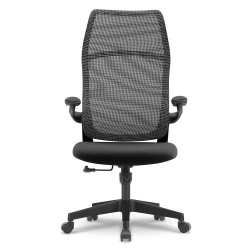 Fauteuil de bureau ergonomique tissu noir, dossier haut respirant