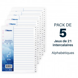 Lot 5 jeux intercalaires alphabétiques A4 A-Z plastique