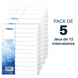 Lot 5 jeux intercalaires A4 polypropylène numérotés de 1 à 12