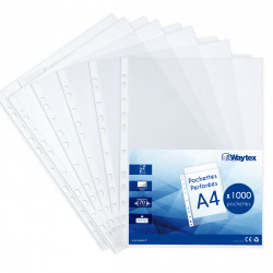 1000 Pochettes perforées épaisses A4 lisses 70 microns Haute capacité