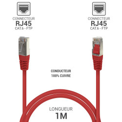 Câble réseau RJ45 Cat. 6 100% cuivre blindé FTP rouge 1.00m