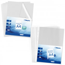 Pack 100 pochettes A4 50 perforées et 50 coin transparentes