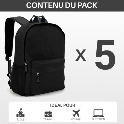 Lot de 5 sacs à dos polyvalents noir 25L avec poche PC 15,6''