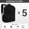 Lot de 5 sacs à dos polyvalents noir 25L avec poche PC 15,6''