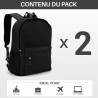 Lot de 2 sacs à dos polyvalents noir 25L avec poche PC 15,6''