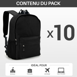 Lot de 10 sacs à dos polyvalents noir 25L avec poche PC 15,6''