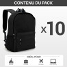 Lot de 10 sacs à dos polyvalents noir 25L avec poche PC 15,6''