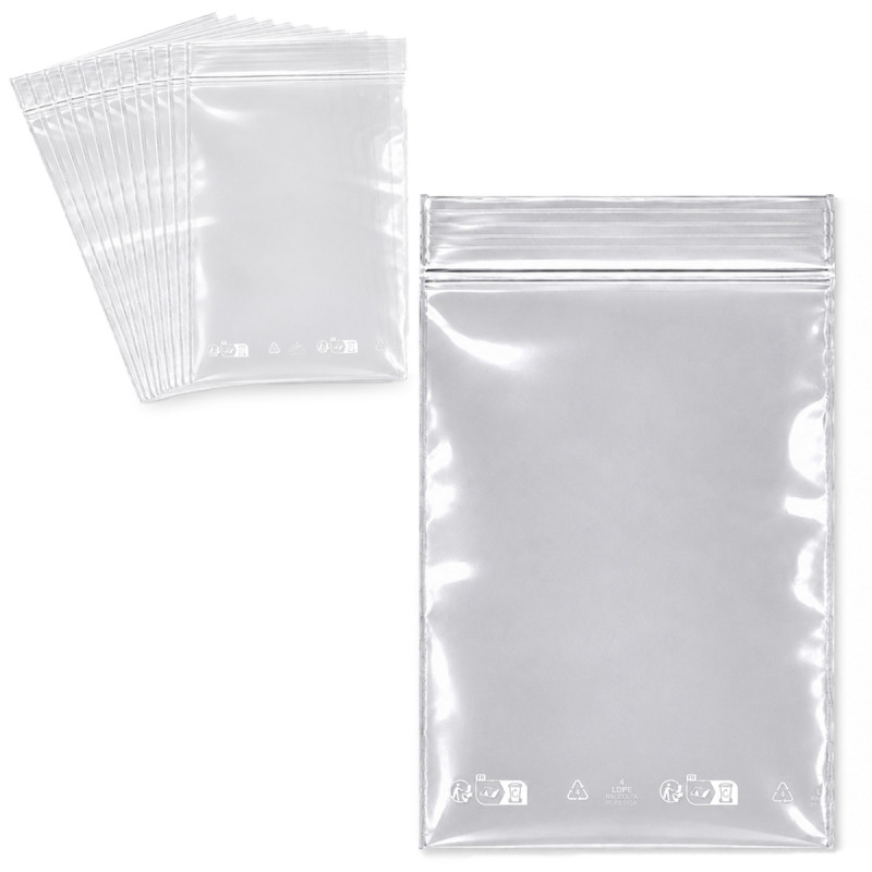 100 Sachets Zip Transparents 15x22 cm Refermables Alimentaires