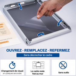 Cadre clipsable A3 aluminium mural porte affiche clic-clac