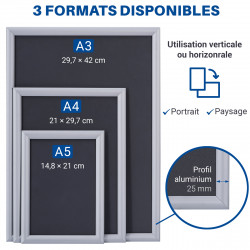 Cadre clipsable A4 aluminium mural porte affiche clic-clac.