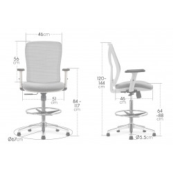 Chaise haute bureau gris, accoudoirs, roulettes ou pieds fixes