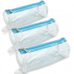 Lot 3 trousses rondes transparentes PVC fermeture zippée turquoise