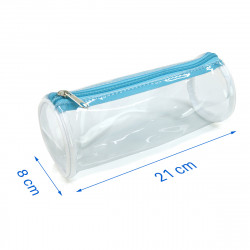 Lot 3 trousses rondes transparentes PVC fermeture turquoise