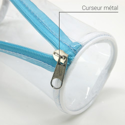 Lot 3 trousses rondes transparentes PVC fermeture turquoise