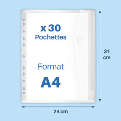 Lot 30 pochettes perforées A4 transparentes à rabat scratch