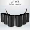 Pot à crayons noir brillant texturé, rond en plastique Lot de 6