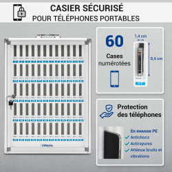 Casier de rangement sécurisé pour téléphones portables 60 cases