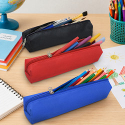 Lot de 3 trousses scolaires 18 cm rouge bleu noir fermeture éclair